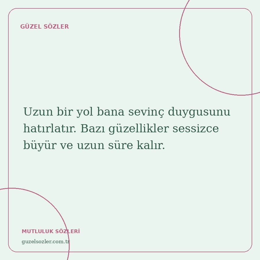 Uzun bir yol bana sevinç duygusunu hatırlatır. Bazı güzellikler sessizce büyür ve uzun süre kalır.