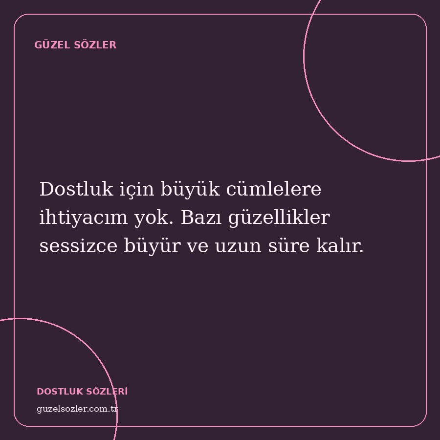 Dostluk için büyük cümlelere ihtiyacım yok. Bazı güzellikler sessizce büyür ve uzun süre kalır.
