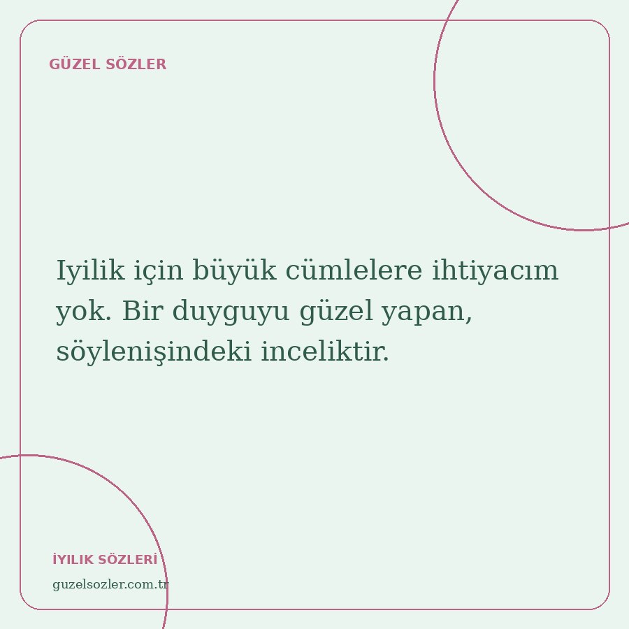 Iyilik için büyük cümlelere ihtiyacım yok. Bir duyguyu güzel yapan, söylenişindeki inceliktir.