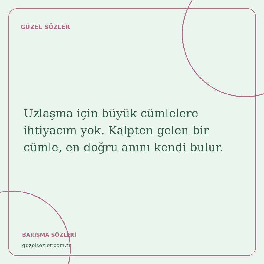 Uzlaşma için büyük cümlelere ihtiyacım yok. Kalpten gelen bir cümle, en doğru anını kendi bulur.