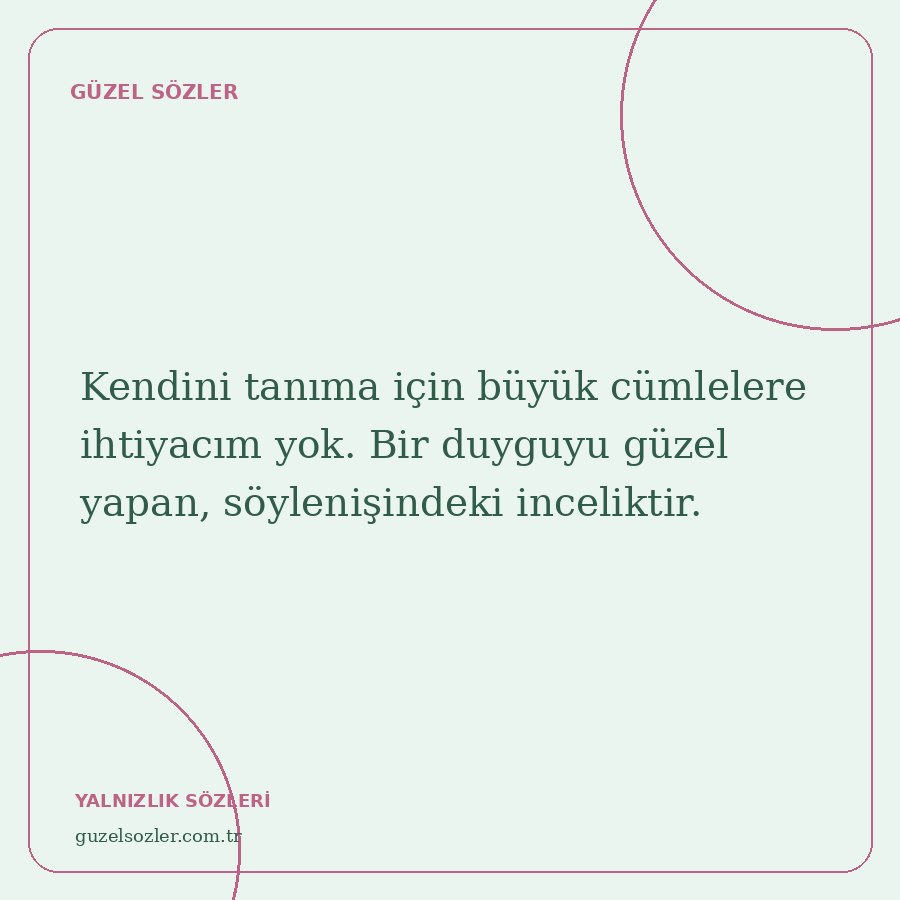 Kendini tanıma için büyük cümlelere ihtiyacım yok. Bir duyguyu güzel yapan, söylenişindeki inceliktir.