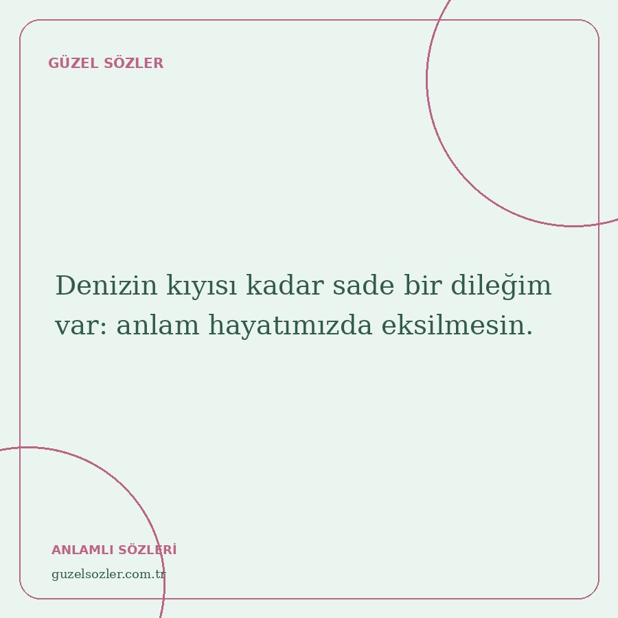 Denizin kıyısı kadar sade bir dileğim var: anlam hayatımızda eksilmesin.