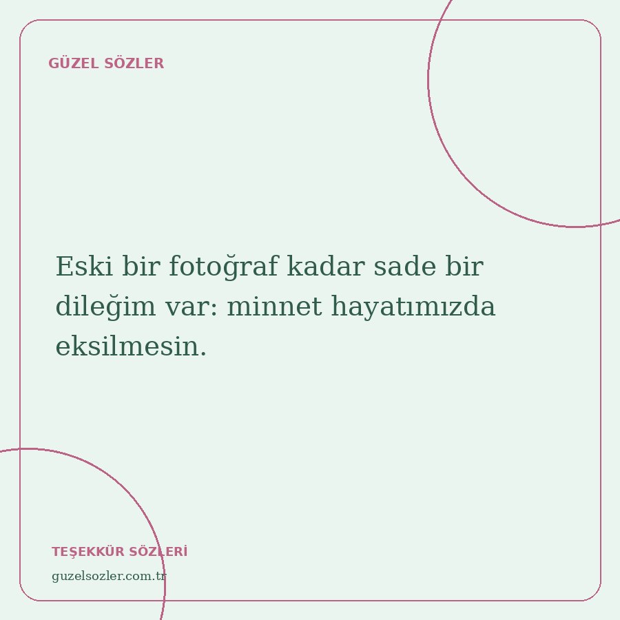 Eski bir fotoğraf kadar sade bir dileğim var: minnet hayatımızda eksilmesin.